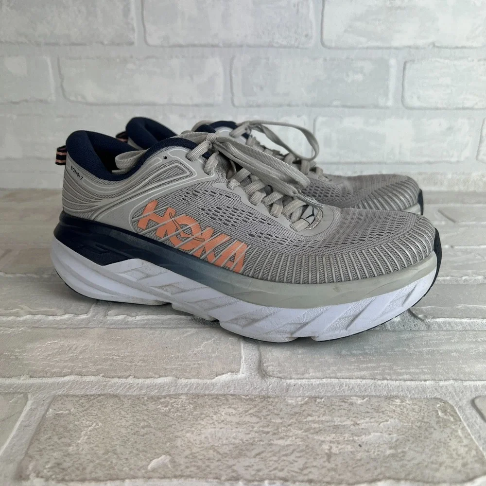 Hoka One One Bondi‎ 7 Sneakers Womens Running Shoes Lunar Rock Blue Cushioned
